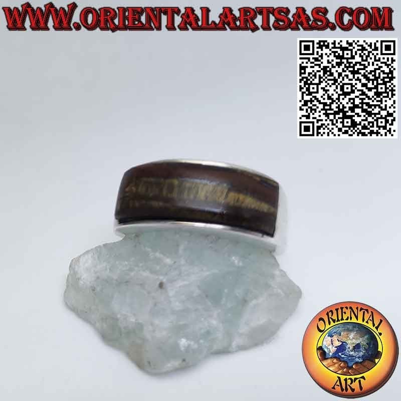 Bague en argent avec oeil de tigre incurvé rectangulaire