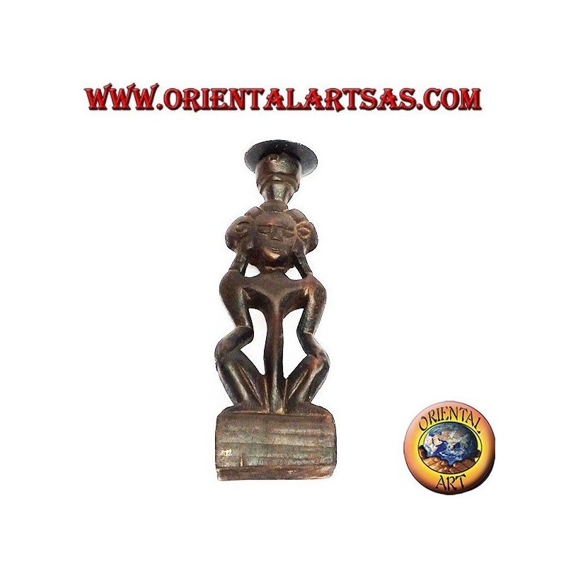 Holzfigur Stammes- Frau im Kerzenhalter 