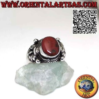 Ring with ancient Tibetan coral in 925 ‰ silver made in Nepal
