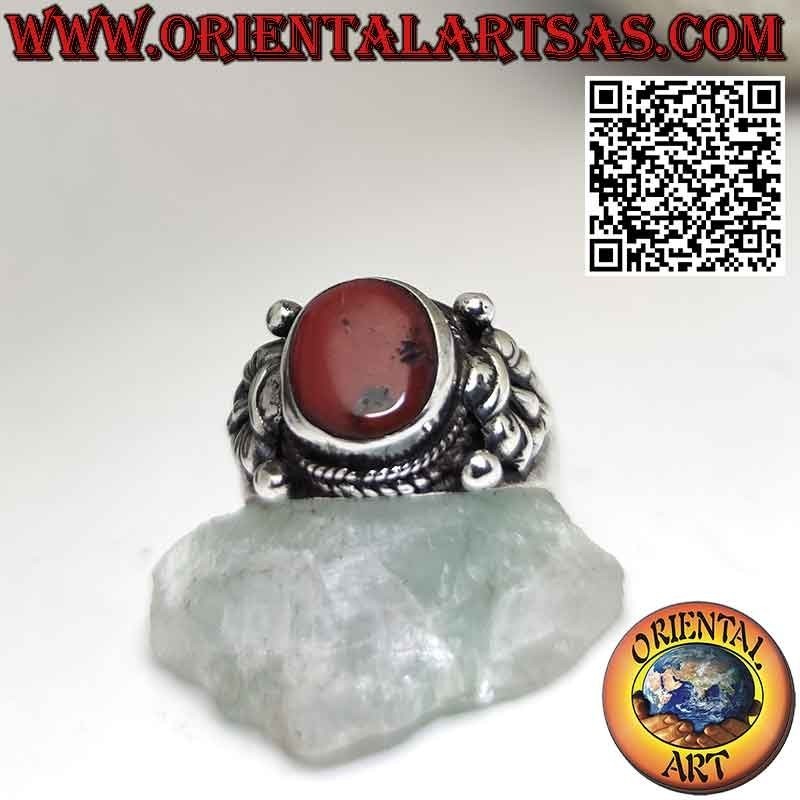 Anillo con coral tibetano antiguo en plata 925‰ hecho en Nepal