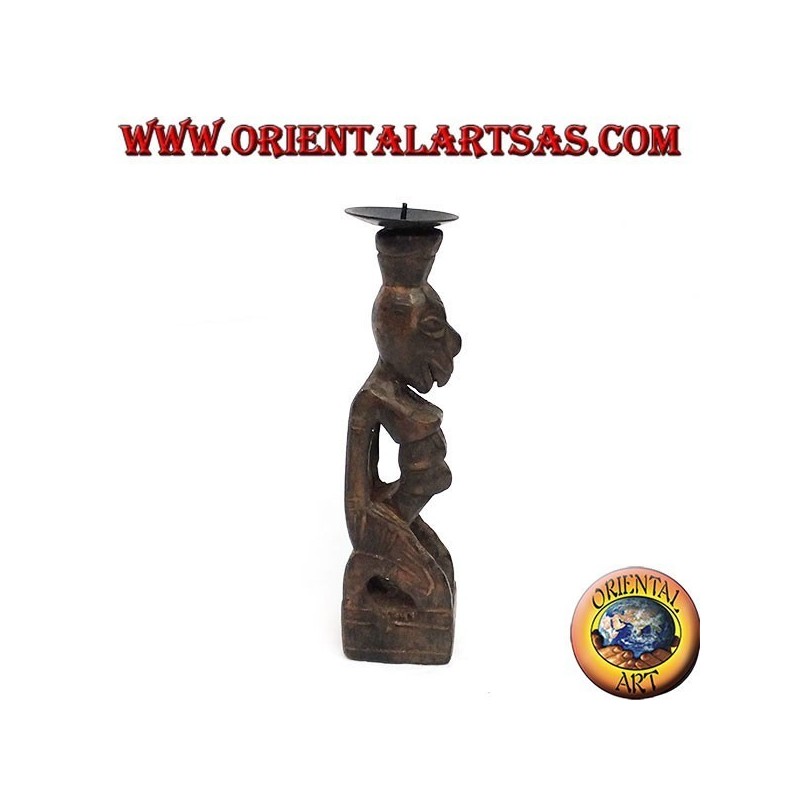 Statua  tribale in legno a portacandele