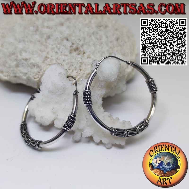 Pendientes de plata círculo con intersección de 2 alambres retorcidos y 3 ondas