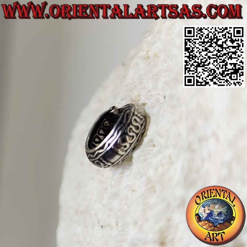 Boucles d'oreilles en argent cercle large arrondi ciselé de vagues de 12 mm