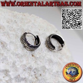 Pendientes de plata con círculos anchos cincelados con ondas de 12 mm