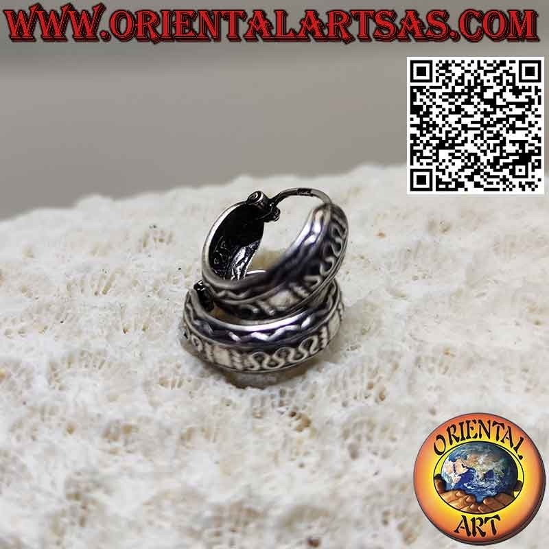 Boucles d'oreilles en argent cercle large arrondi ciselé de vagues de 12 mm