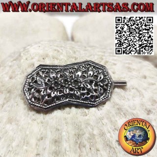 Floral gemeißelte Haarspange aus 925er Silber mit kleinem Kamm