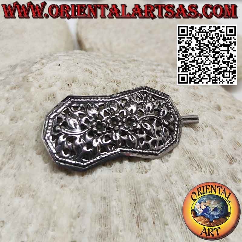 Floral gemeißelte Haarspange aus 925er Silber mit kleinem Kamm