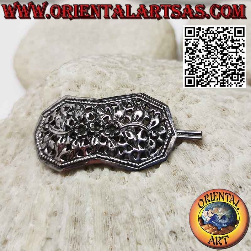 Barrette à cheveux en argent 925 ciselé floral avec petit peigne