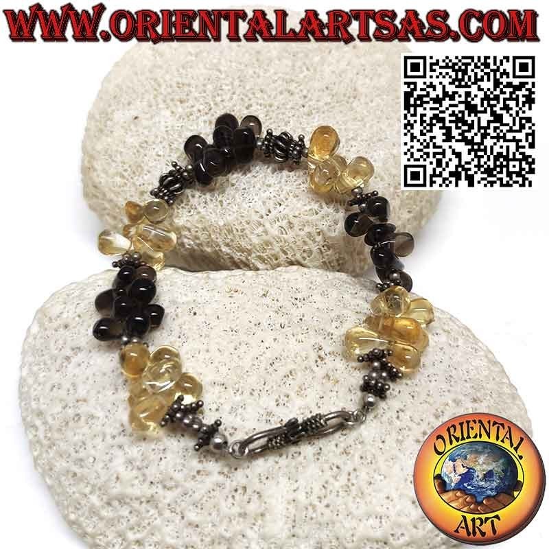Bracelet en argent 925 avec topaze citrine et gouttes de topaze fumée
