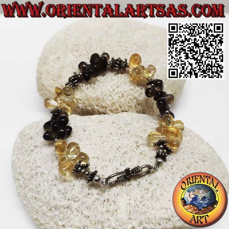 Bracciale in argento 925 con gocce di topazio citrino e topazio fumè