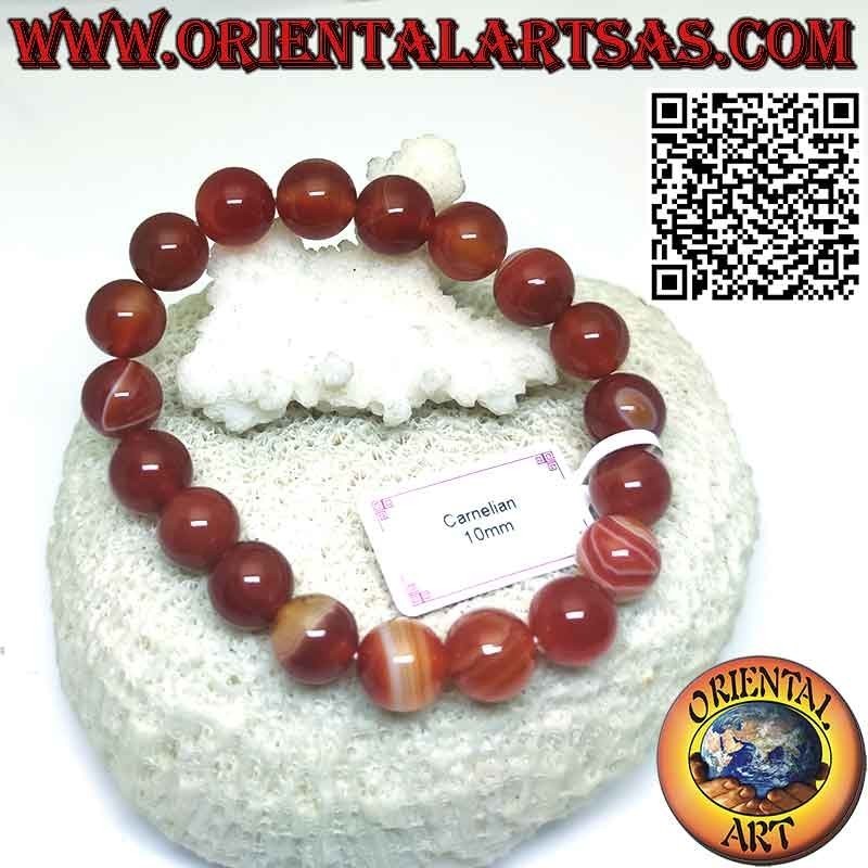 Natürliches Karneolarmband aus 10 mm großen Kugeln. (elastisch)