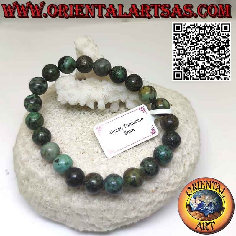Pulsera de Turquesa Natural Africana de cuentas de 8 mm. con elástico