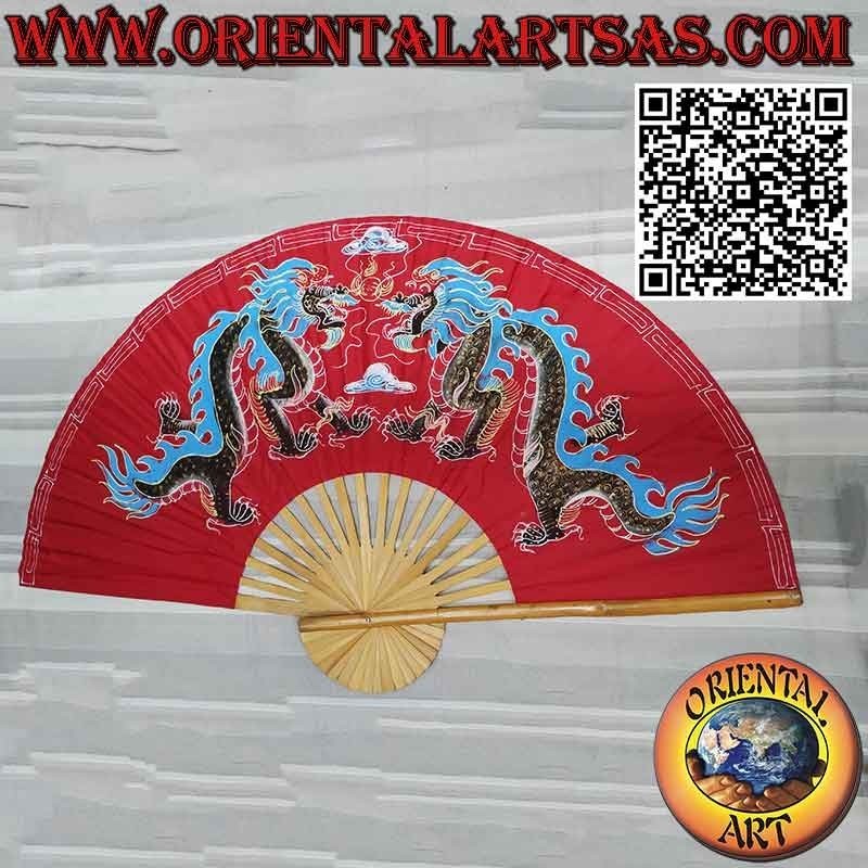 Wall fan Dragons on a red background painted on fabric cm 130