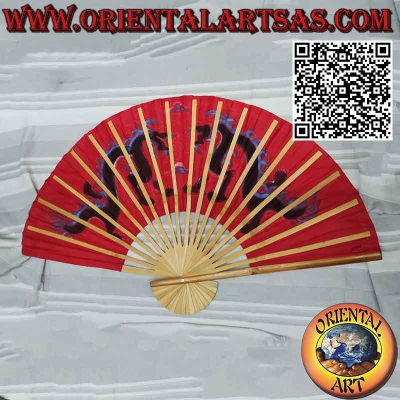 Wall fan Dragons on a red background painted on fabric cm 130