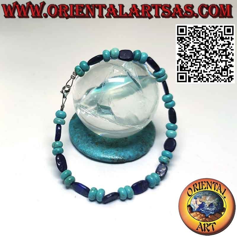 Bracelet Turquoise & Lapis Lazuli Naturels | Fermoir Argent