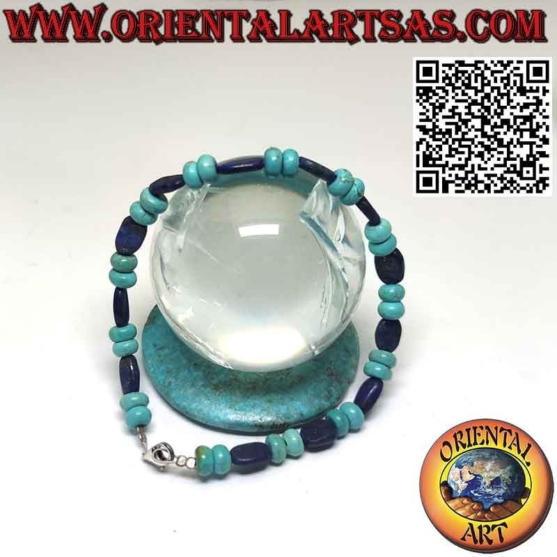 Pulsera de turquesas naturales y lapislázuli y cierre de plata