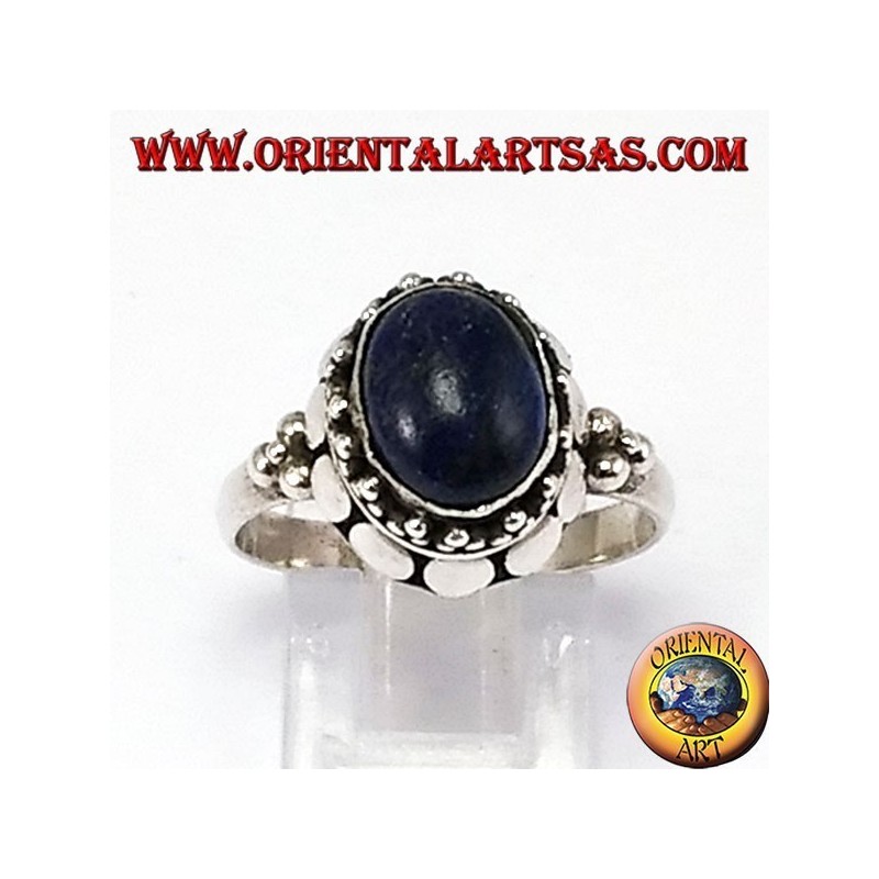 Silver ring with oval natural lapis lazuli