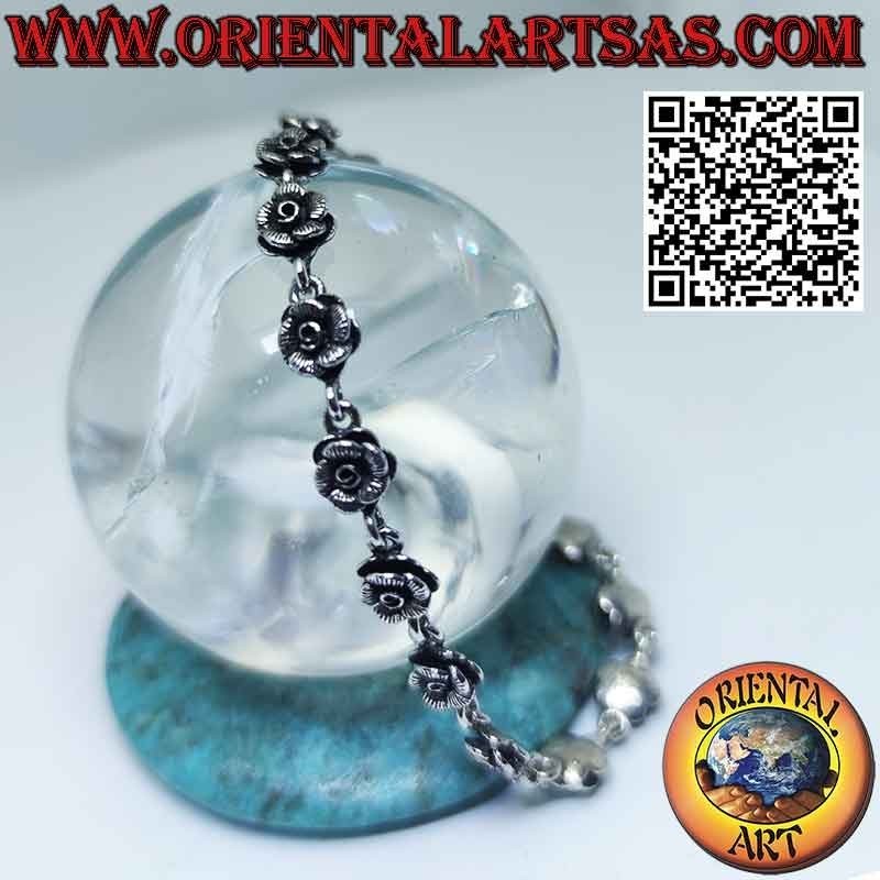 Pulsera con hilera de dieciséis rosas en plata 925 ‰