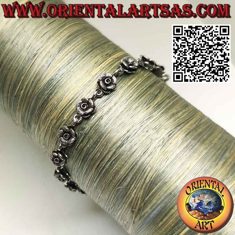 Bracciale con una fila di sedici rose realizzate in argento 925 ‰
