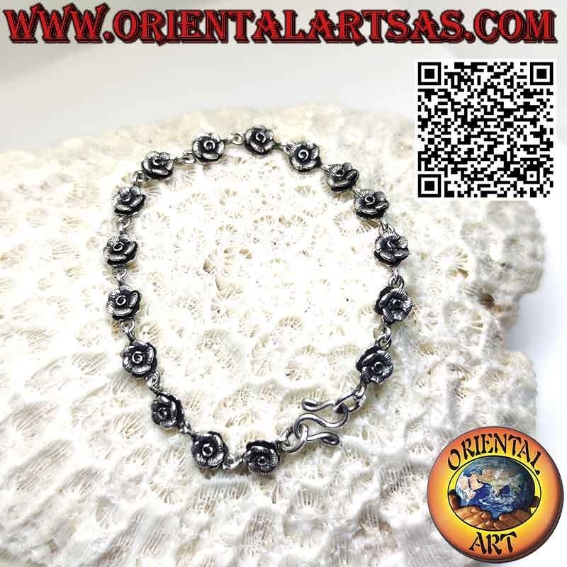 Pulsera con hilera de dieciséis rosas en plata 925 ‰