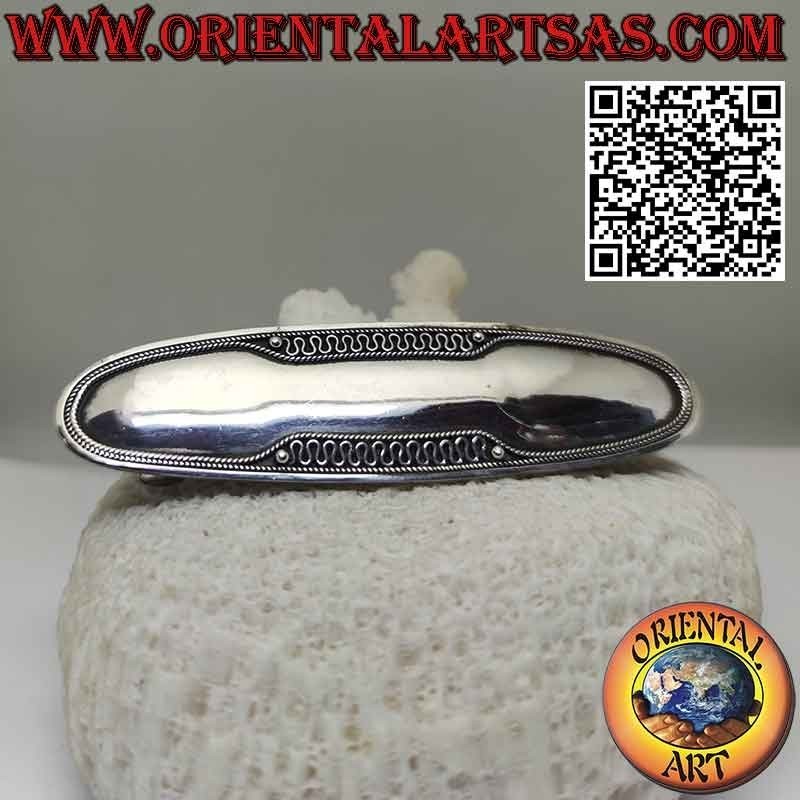 Haarspange aus 925er Silber oval mit Wellen an den Rändern (Stahlklammer)