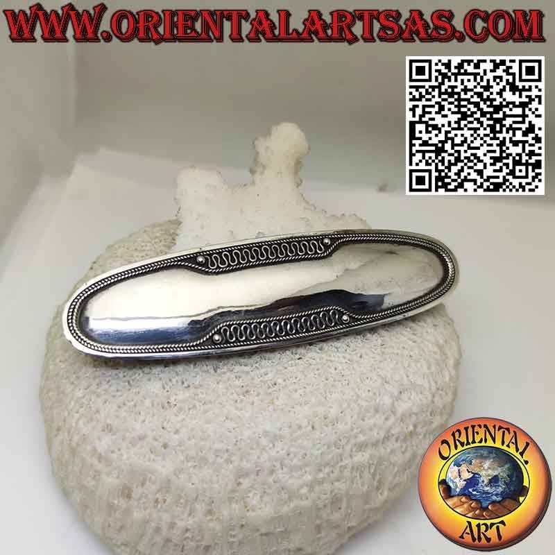 Hair clip in 925 silver oval with waves on the edges (steel clip)