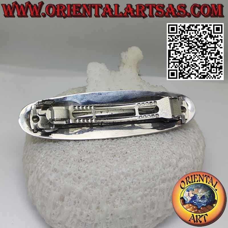 Hair clip in 925 silver oval with waves on the edges (steel clip)