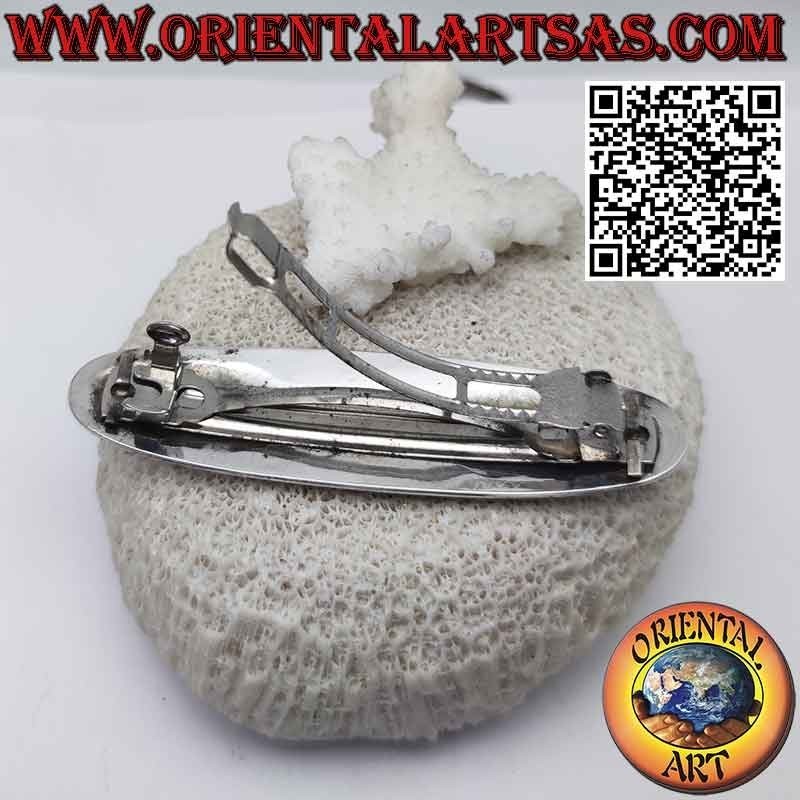 Barrette à cheveux en argent 925 ovale avec vagues sur les bords (pince en acier)