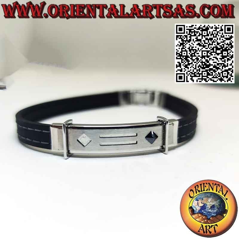 Stahlarmbänder mit schwarzer Zirkonpyramide und Lederarmband