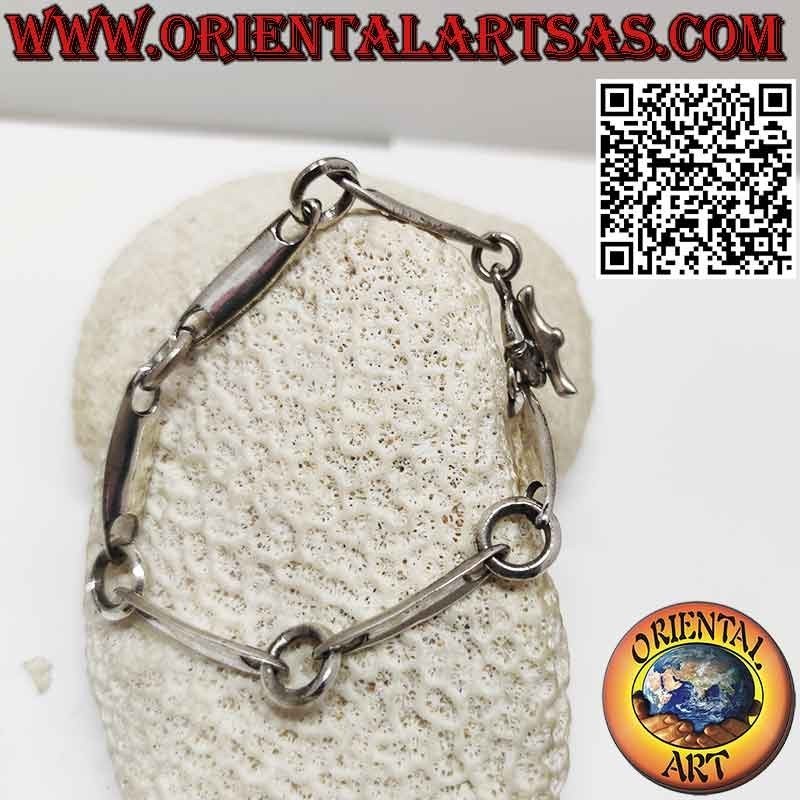 Bracelet en argent 925 avec 6 pièces en forme de surf avec de grands anneaux