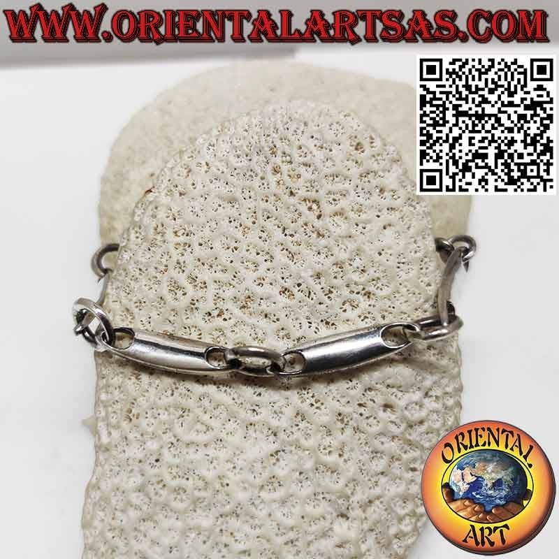 Bracelet en argent 925 avec 6 pièces en forme de surf avec de grands anneaux