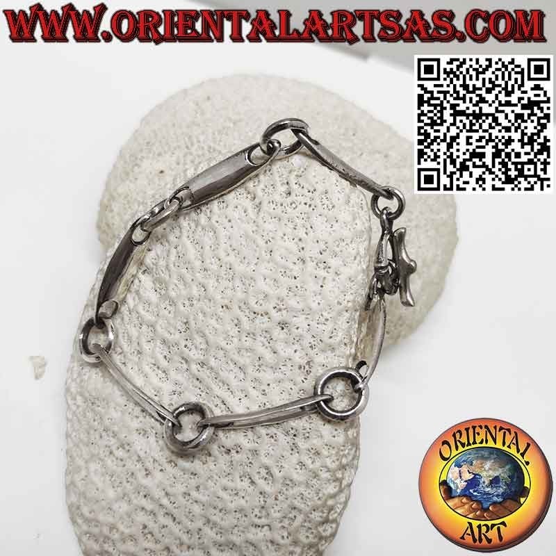 Bracelet en argent 925 avec 6 pièces en forme de surf avec de grands anneaux