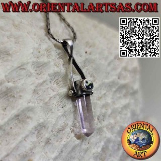 Mobile silver pendant with natural amethyst prism and yin yang
