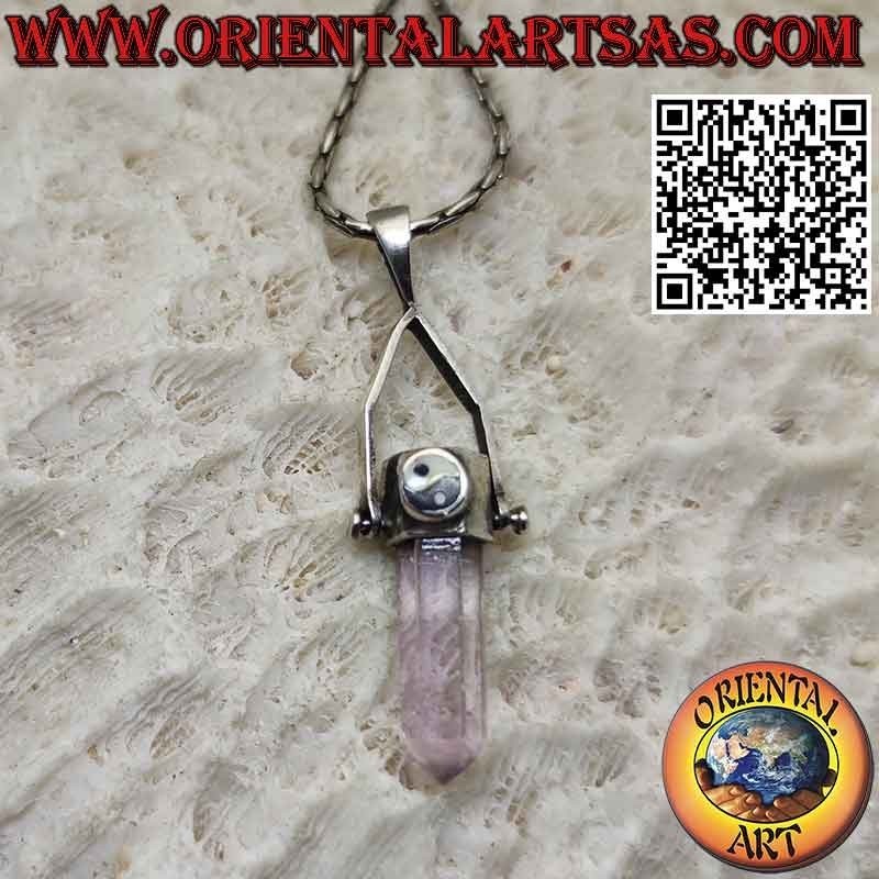 Mobiler Silberanhänger mit natürlichem Amethystprisma und Yin-Yang