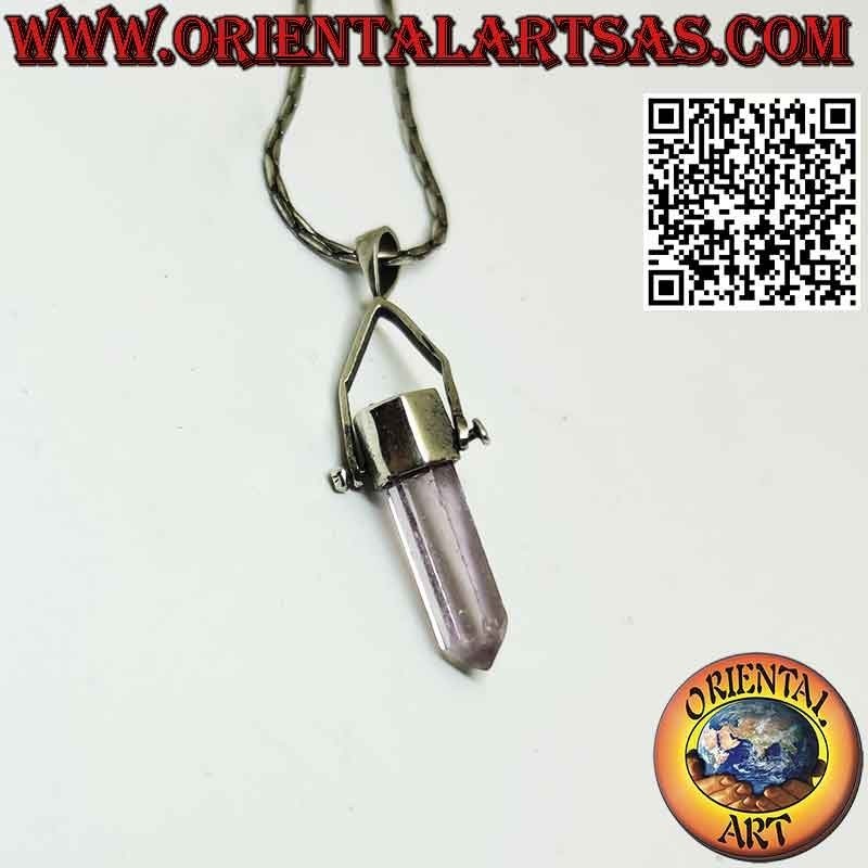 Mobile silver pendant with natural amethyst prism and yin yang