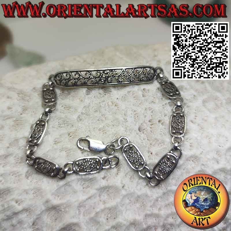 Bracelet semi-rigide en argent 925 ‰ avec décors en filigrane