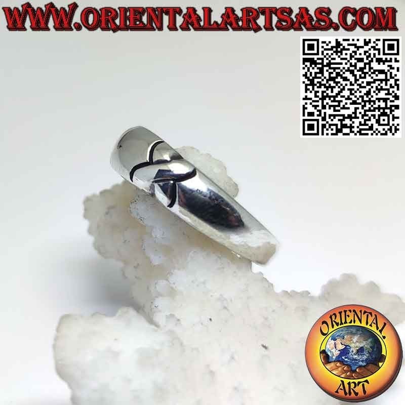 Curved Band Ring with X 925 Silver - Geometric Design | Oriental Art