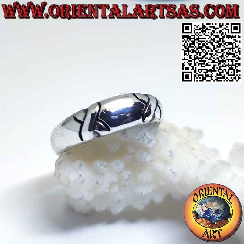 Curved Band Ring with X 925 Silver - Geometric Design | Oriental Art