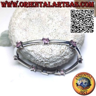 Bracciale in argento 925 semirigido con sette rosa di francia quadrate