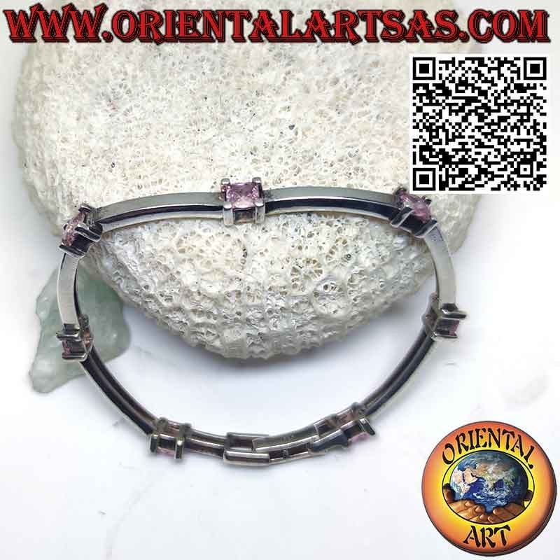 Halbstarres Armband aus 925er Silber mit sieben quadratischen Rosen aus Frankreich