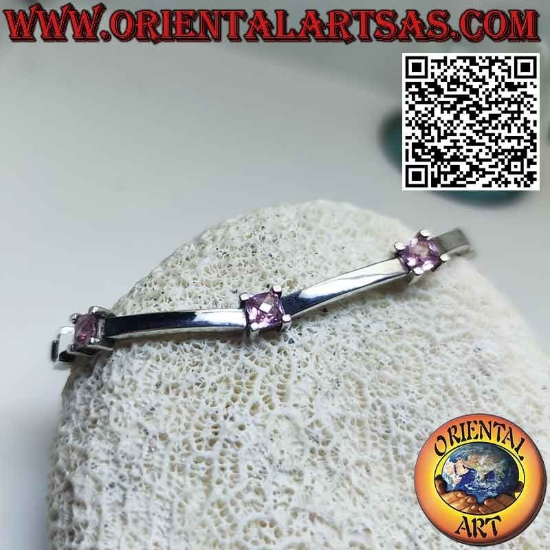 Pulsera semirrígida de plata 925 con siete rosas cuadradas de Francia