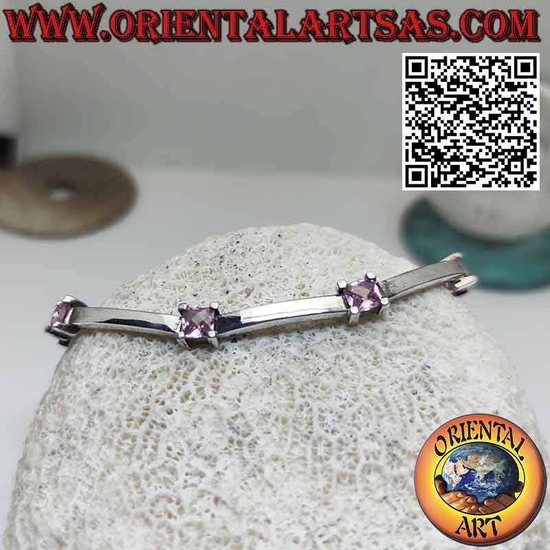 Bracelet semi-rigide en argent 925 avec sept roses carrées de France