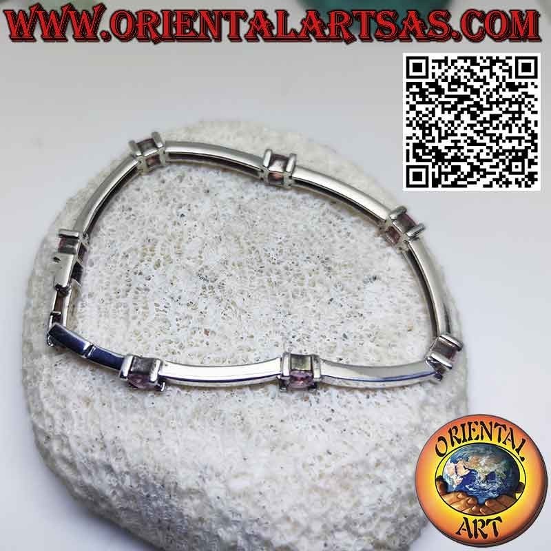 Semi-rigid 925 silver bracelet with seven square roses of France