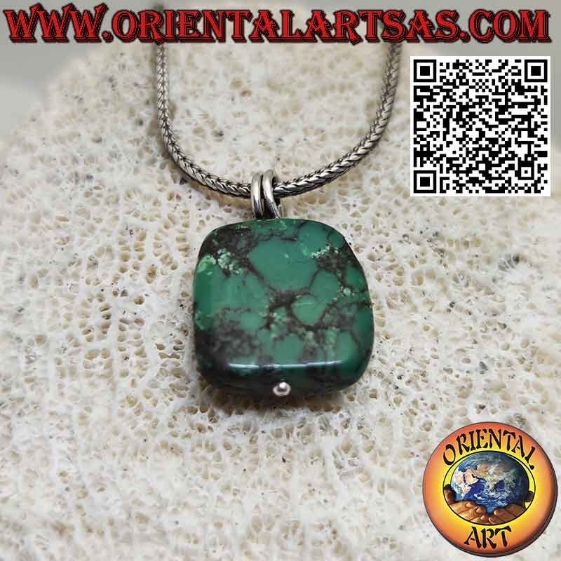 Colgante de plata Gao Kalachakra con turquesa tibetana antigua ovalada