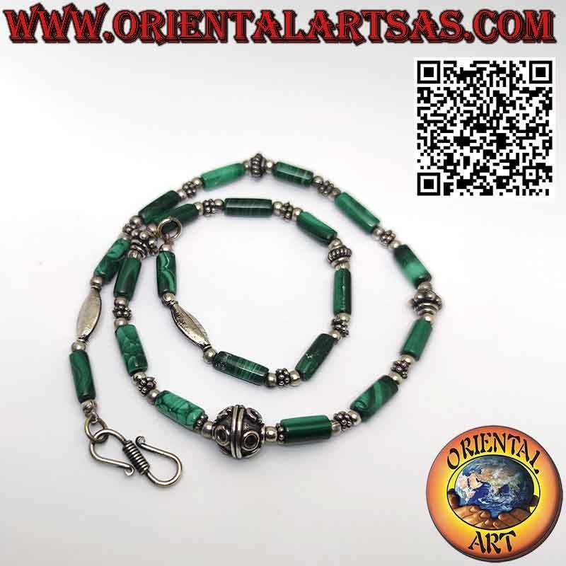 Collier Cylindres Malachite Naturelle & Argent Massif | Oriental Art