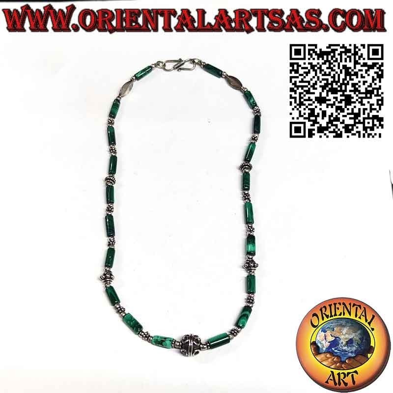 Collier Cylindres Malachite Naturelle & Argent Massif | Oriental Art