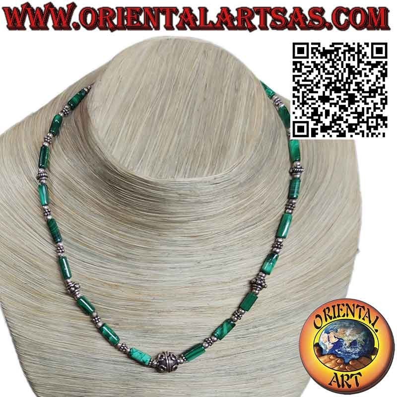Collana Malachite Naturale: Cilindri, Sfere & Argento