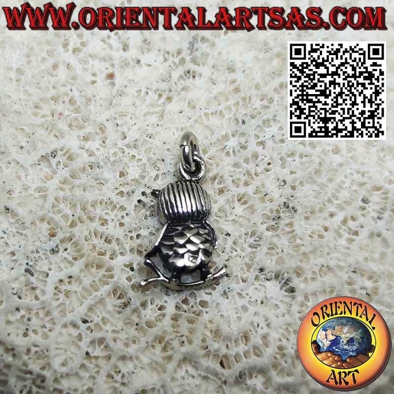 Silver pendant in the shape of a three-dimensional standing owl, small