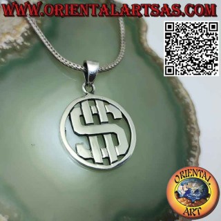 Colgante de plata del Dólar en el círculo, símbolo de riqueza