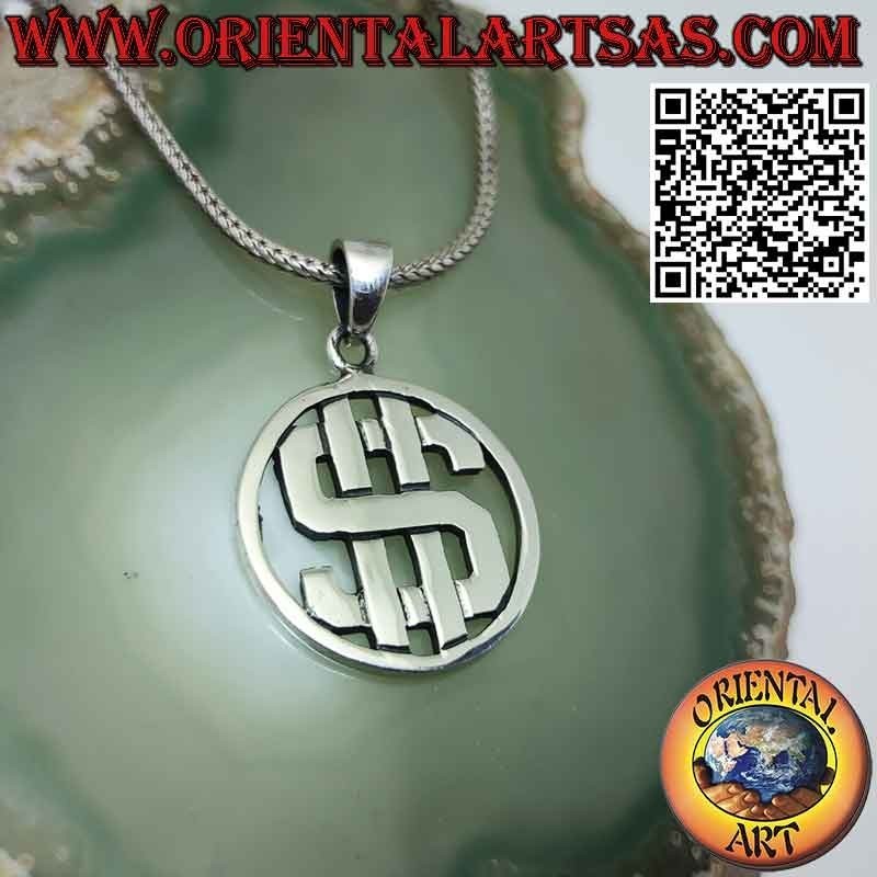 Ciondolo in argento del Dollaro nel cerchio, simbolo di ricchezza